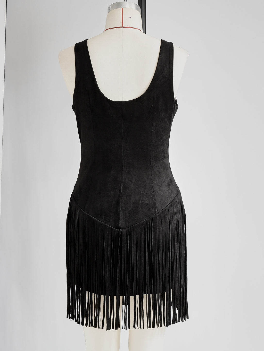 Vestido Mini Ante Sintético Negro con Flecos Western