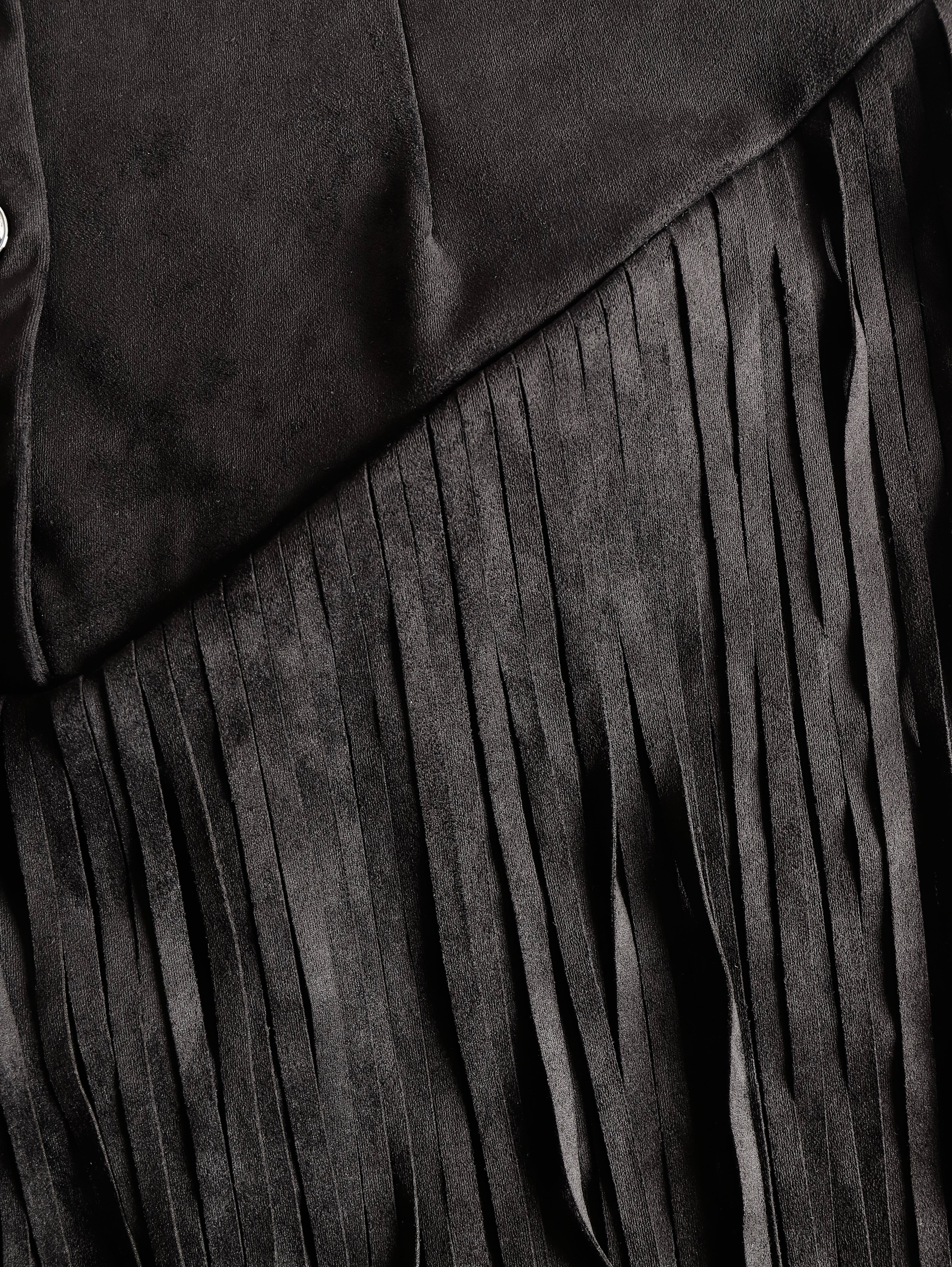 Vestido Mini Ante Sintético Negro con Flecos Western