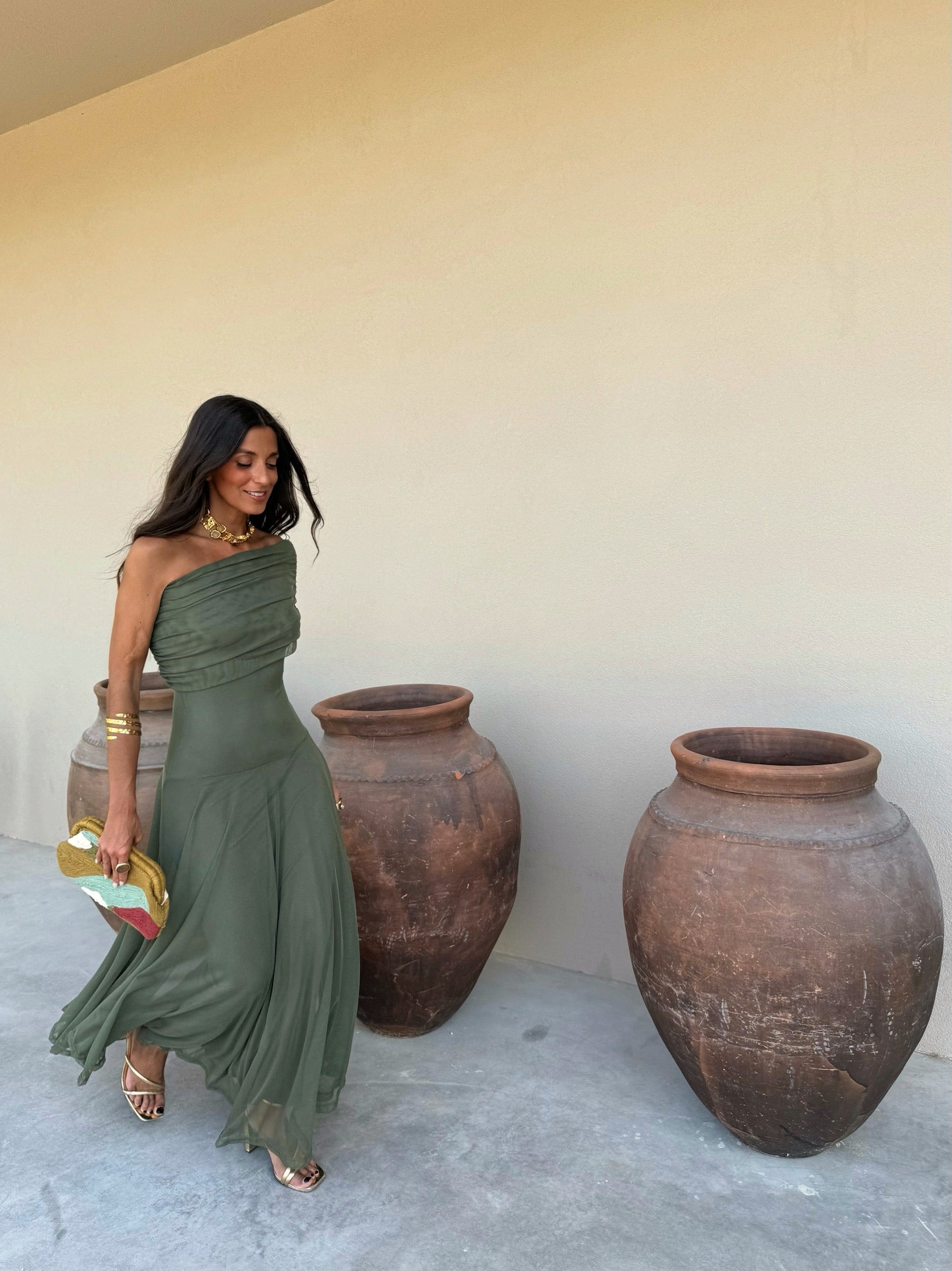 Toledo · Vestido Maxi Envolvente Verde Estampado