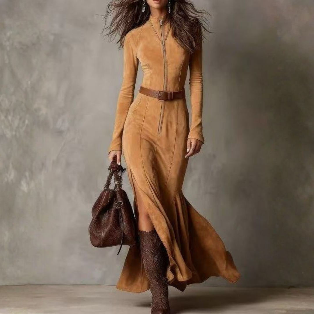Alessia | Vestido largo efecto ante