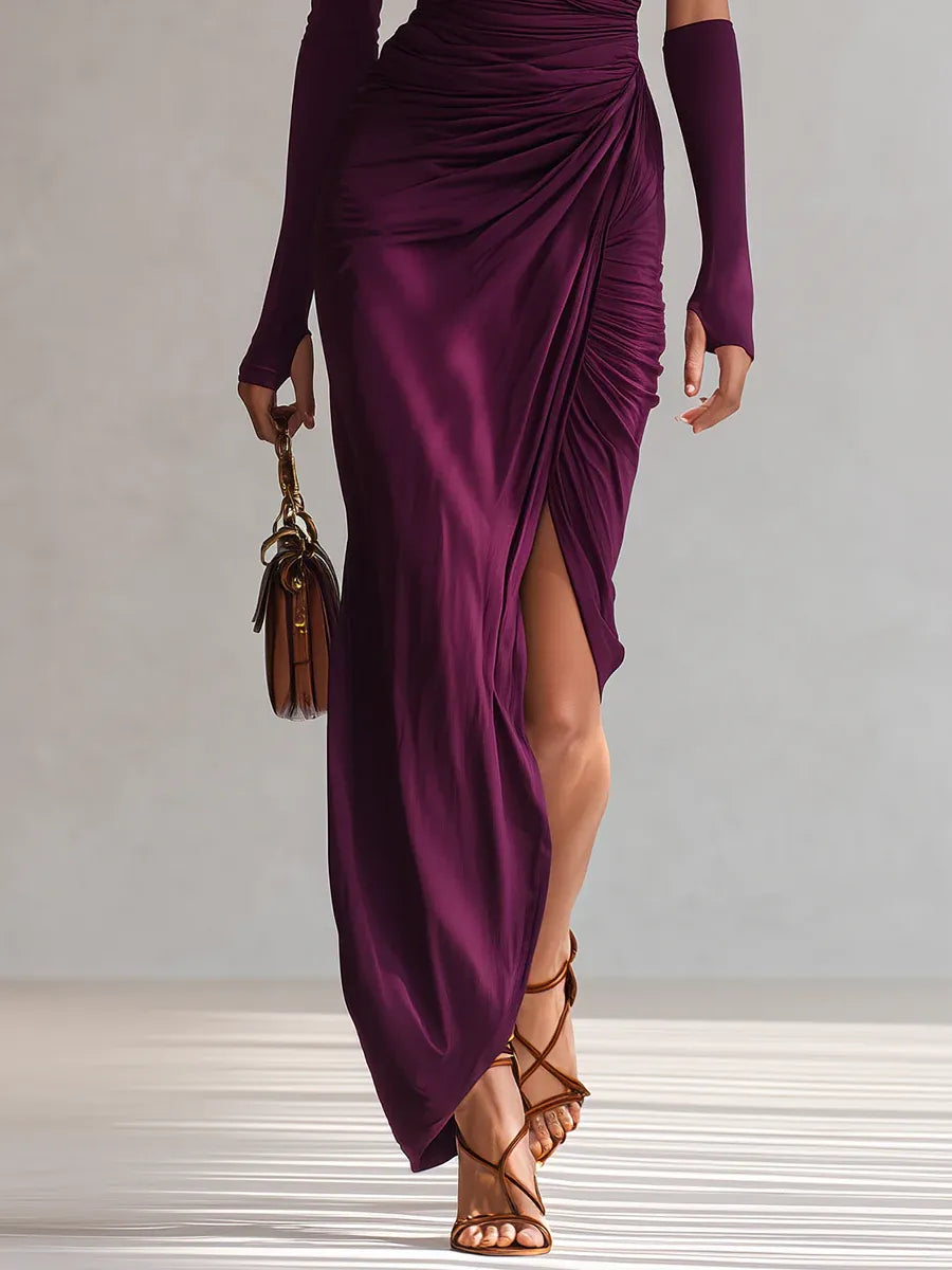 Rosalía | Vestido largo violeta de un solo hombro”
