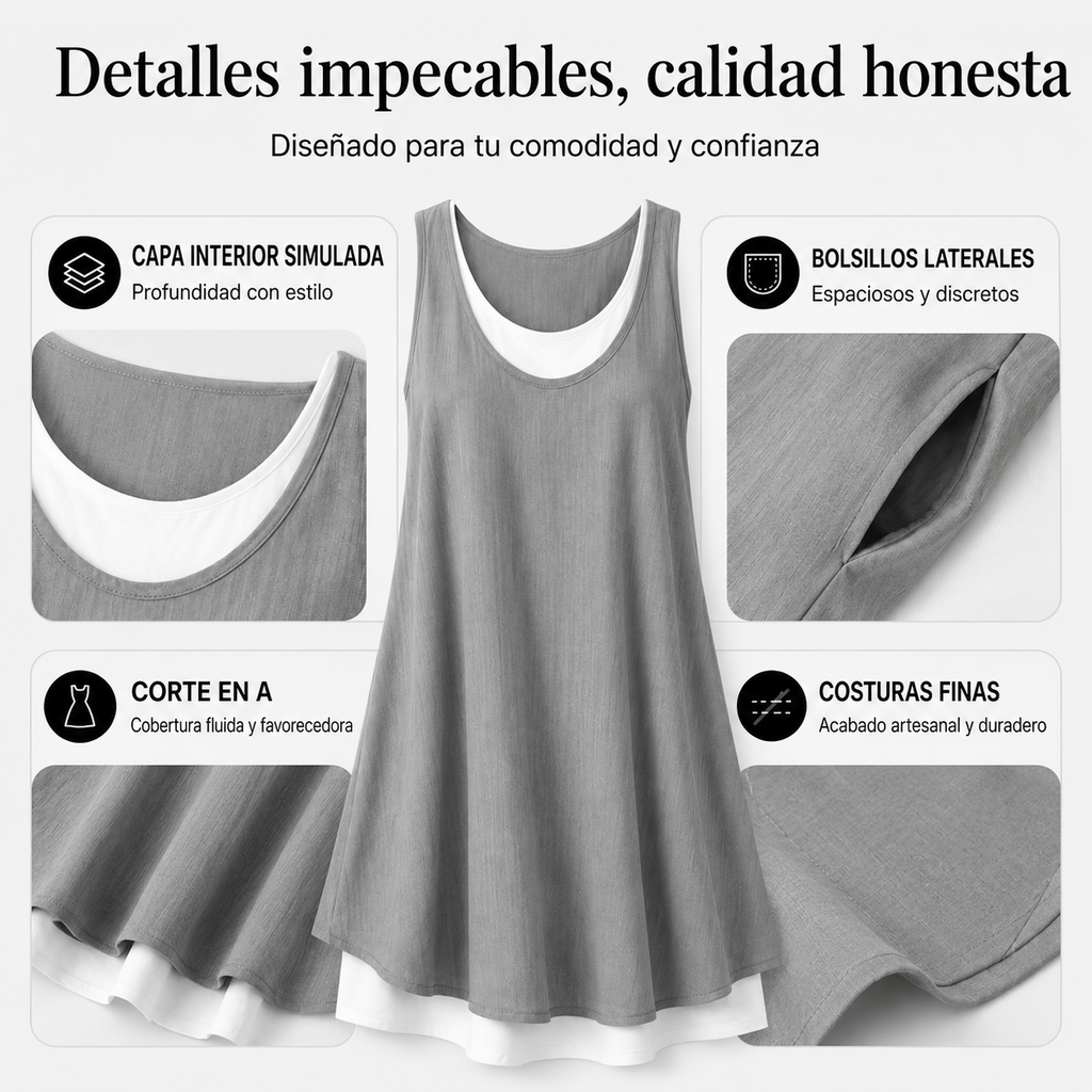 Lena · Vestido Casual Sin Mangas Efecto Dos Piezas