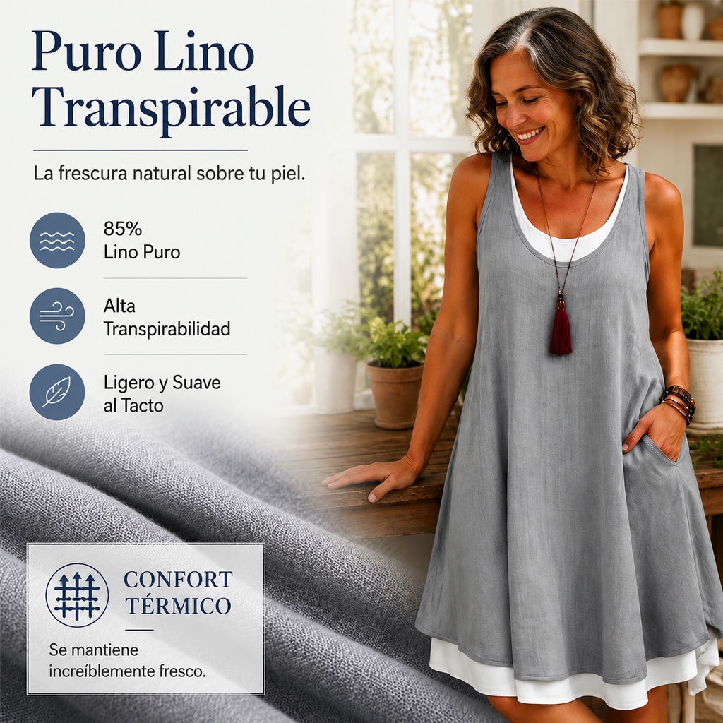 Lena · Vestido Casual Sin Mangas Efecto Dos Piezas