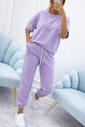 Conjunto de dos piezas para mujer con top liso y pantalón fluido