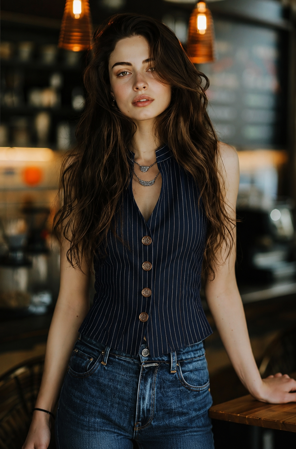 Camila · Top Rayas Vintage Cuello Henley