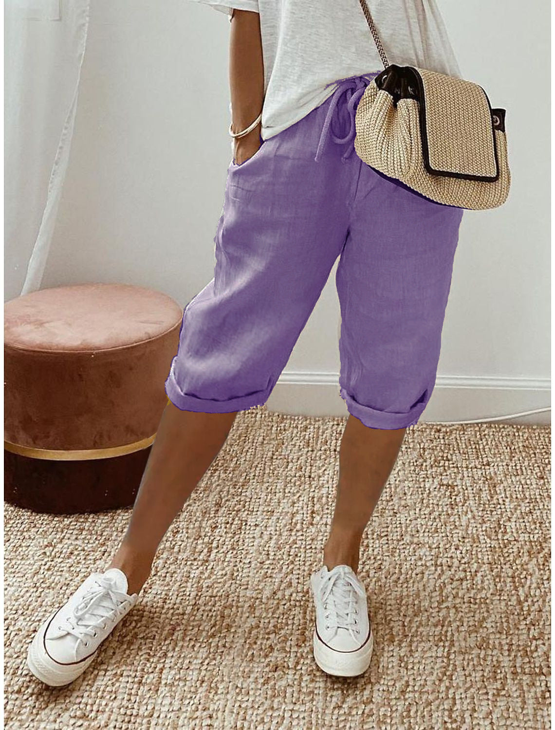 Lara · Shorts de Algodón y Lino con Cordón