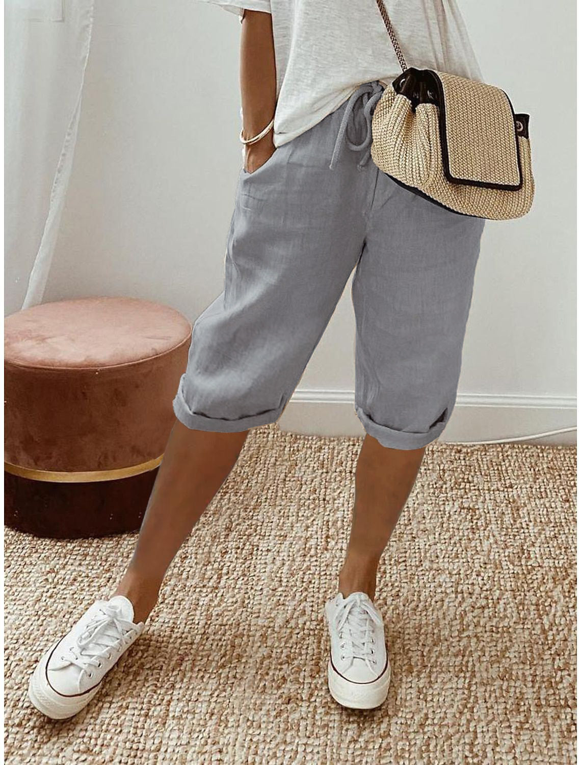 Lara · Shorts de Algodón y Lino con Cordón