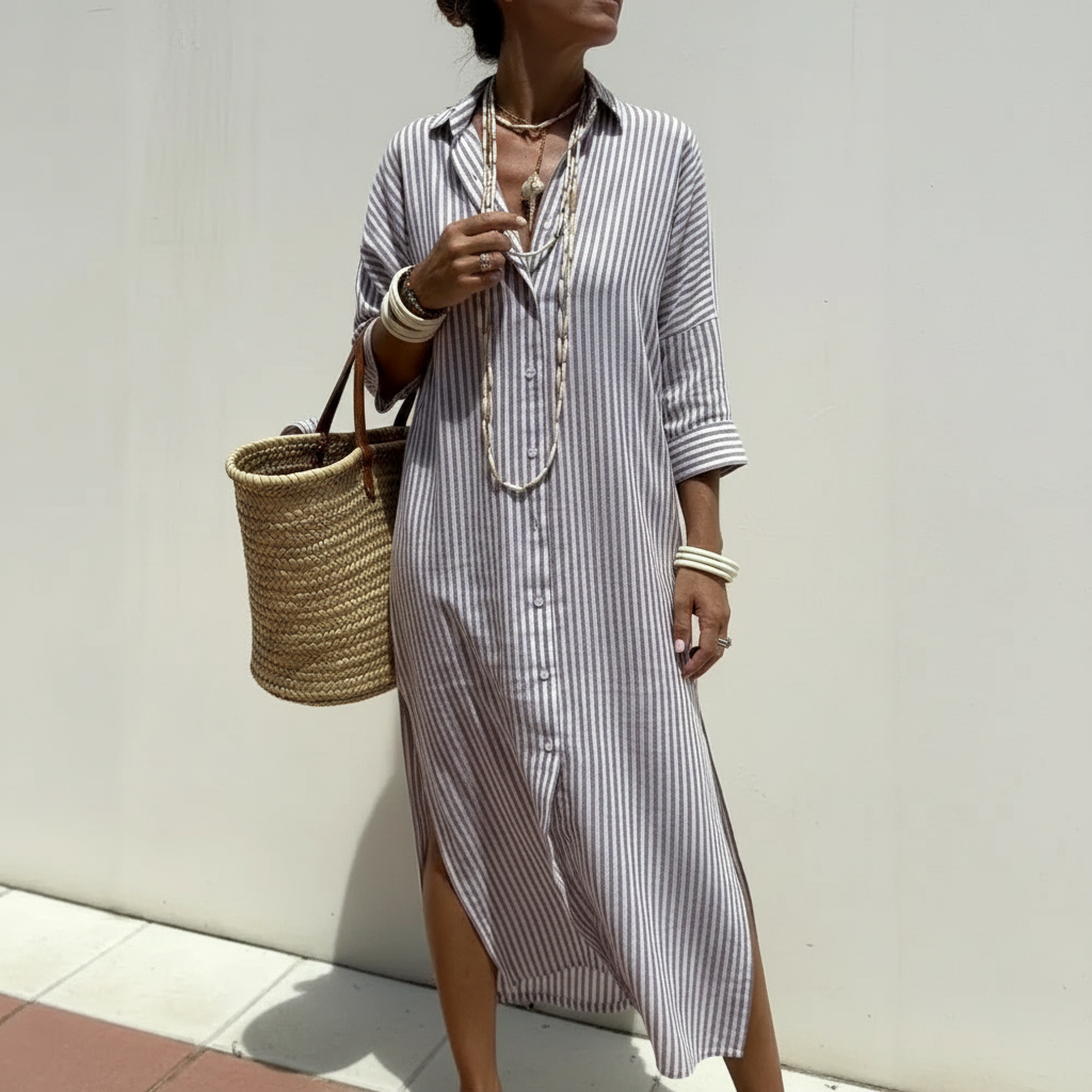 Vestido Sofía — Rayas Verticales y Corte Fluido