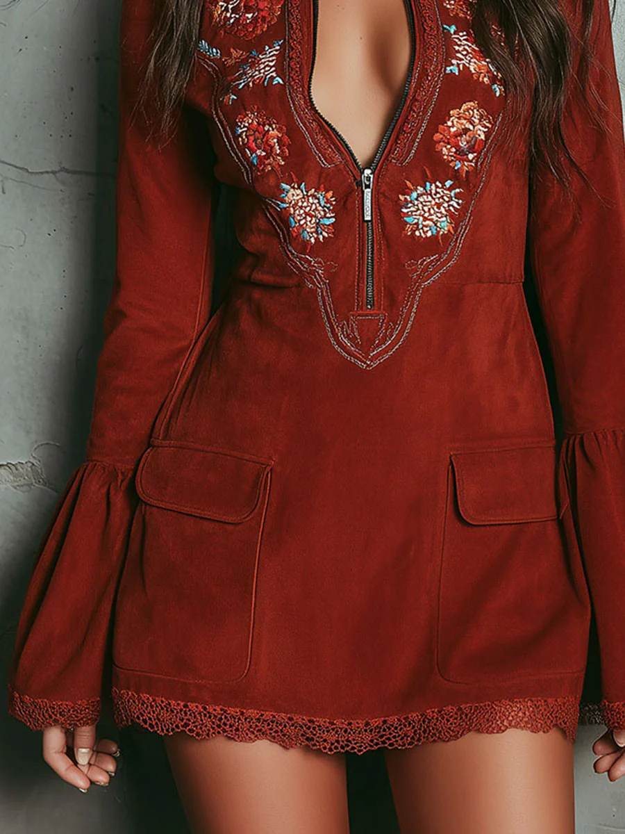 Vestido mini vintage rojo óxido