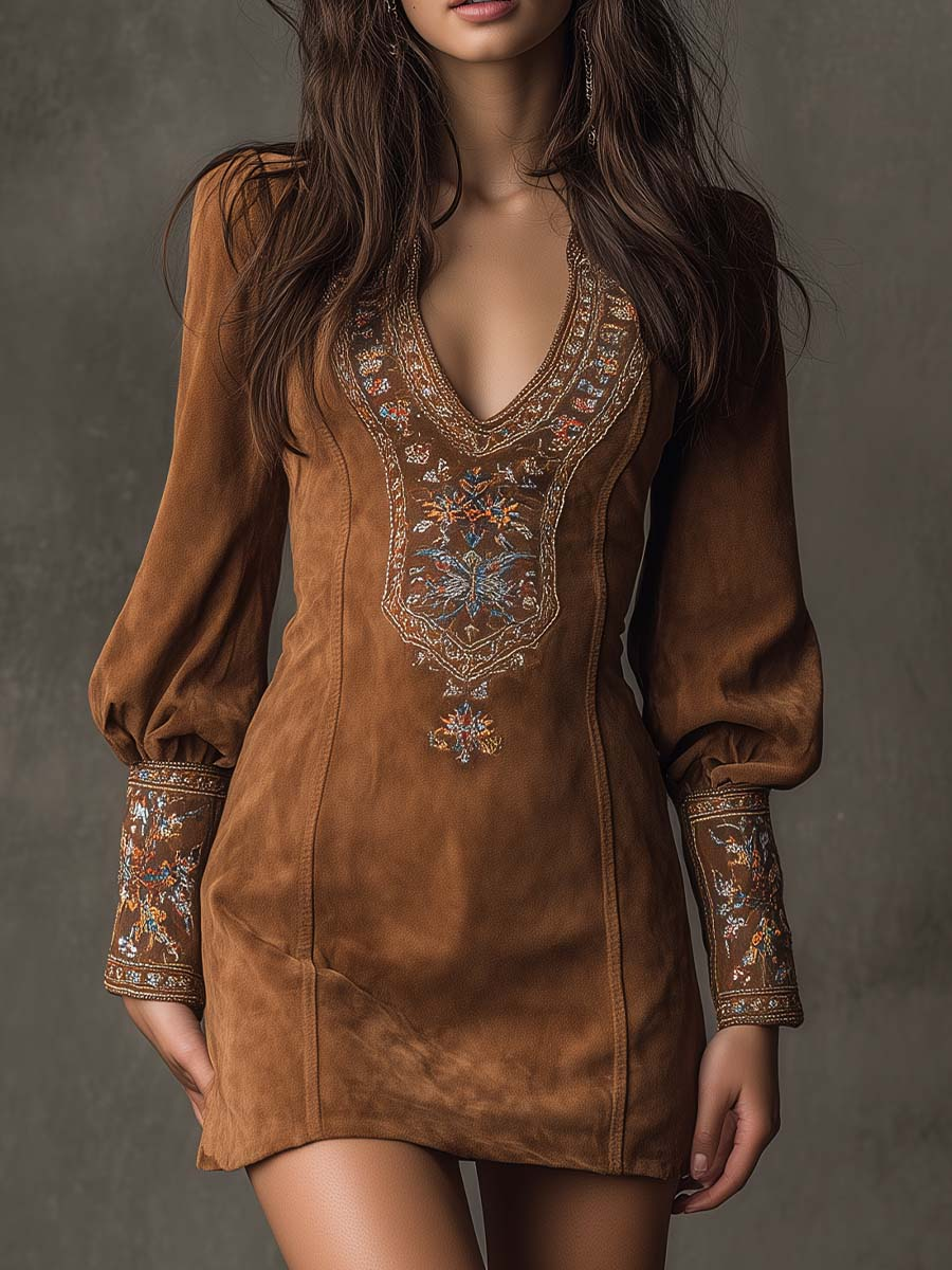 Lunori | Vestido mini efecto ante bordado