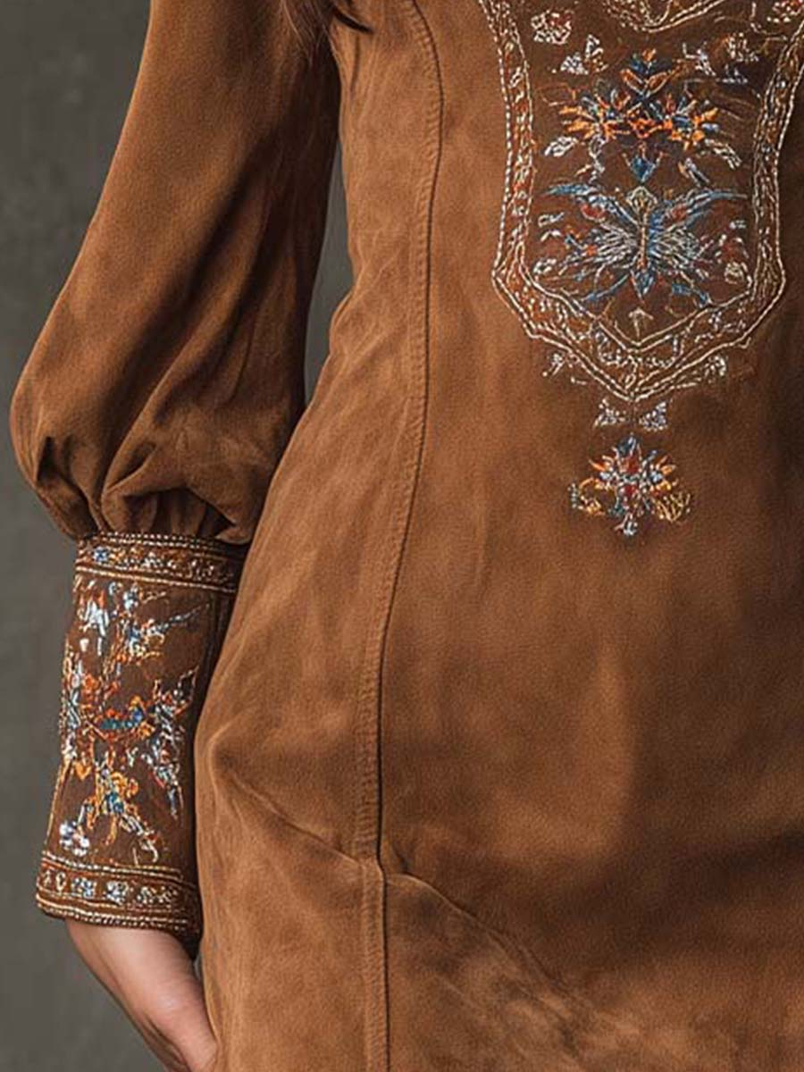 Lunori | Vestido mini efecto ante bordado