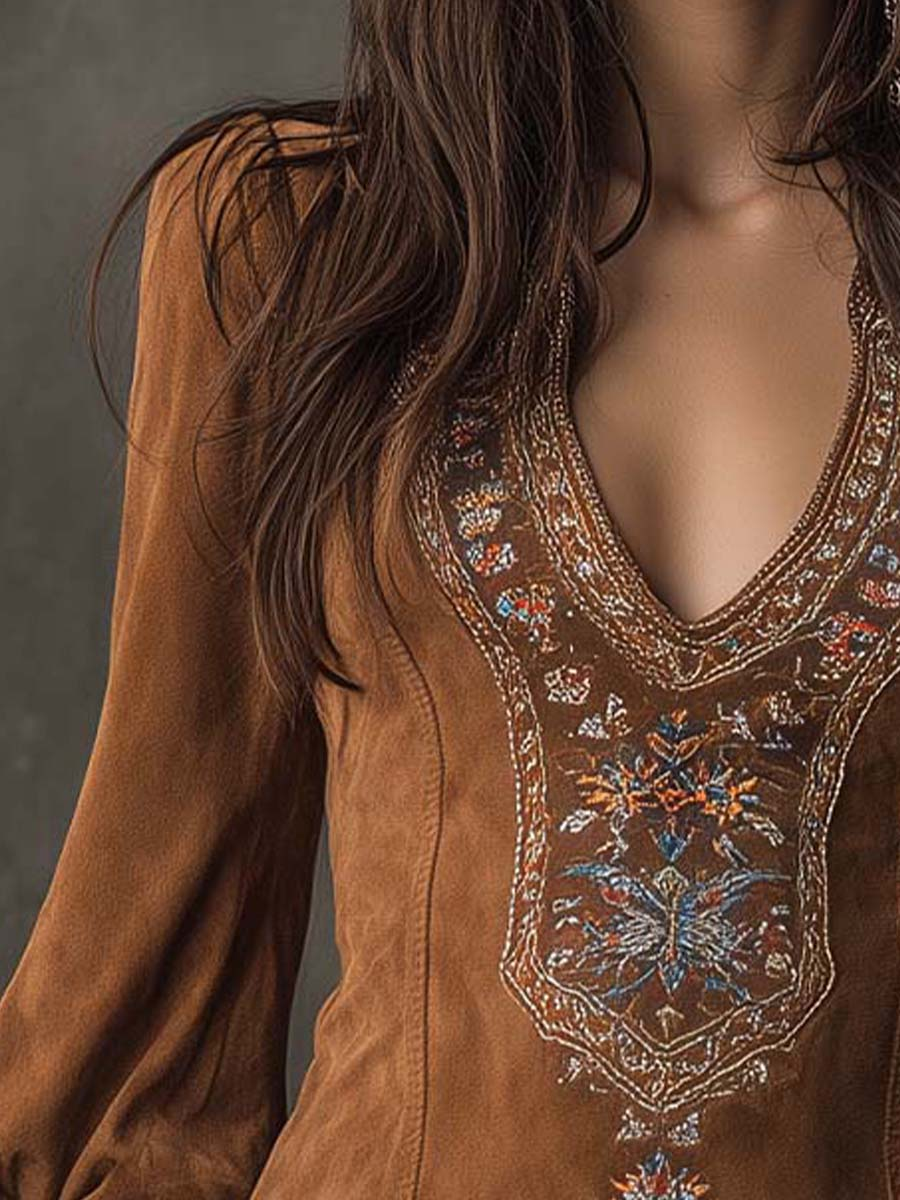 Lunori | Vestido mini efecto ante bordado