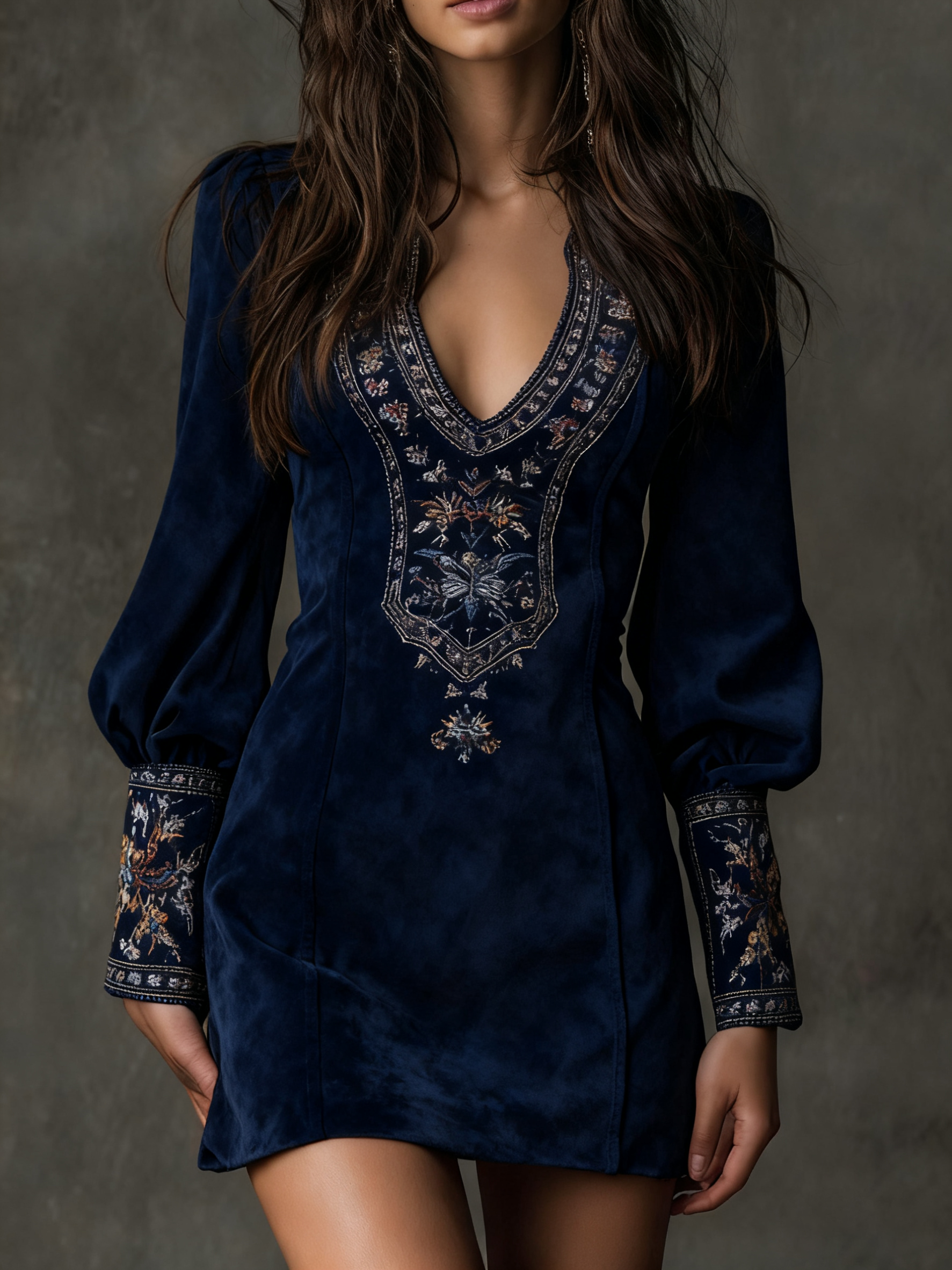 Lunori | Vestido mini efecto ante bordado