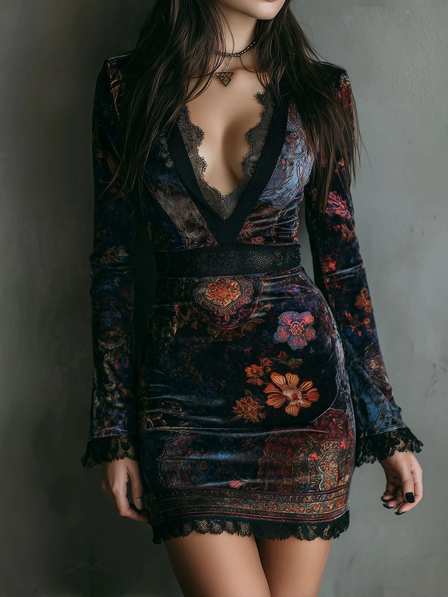 Vestido mini de terciopelo floral