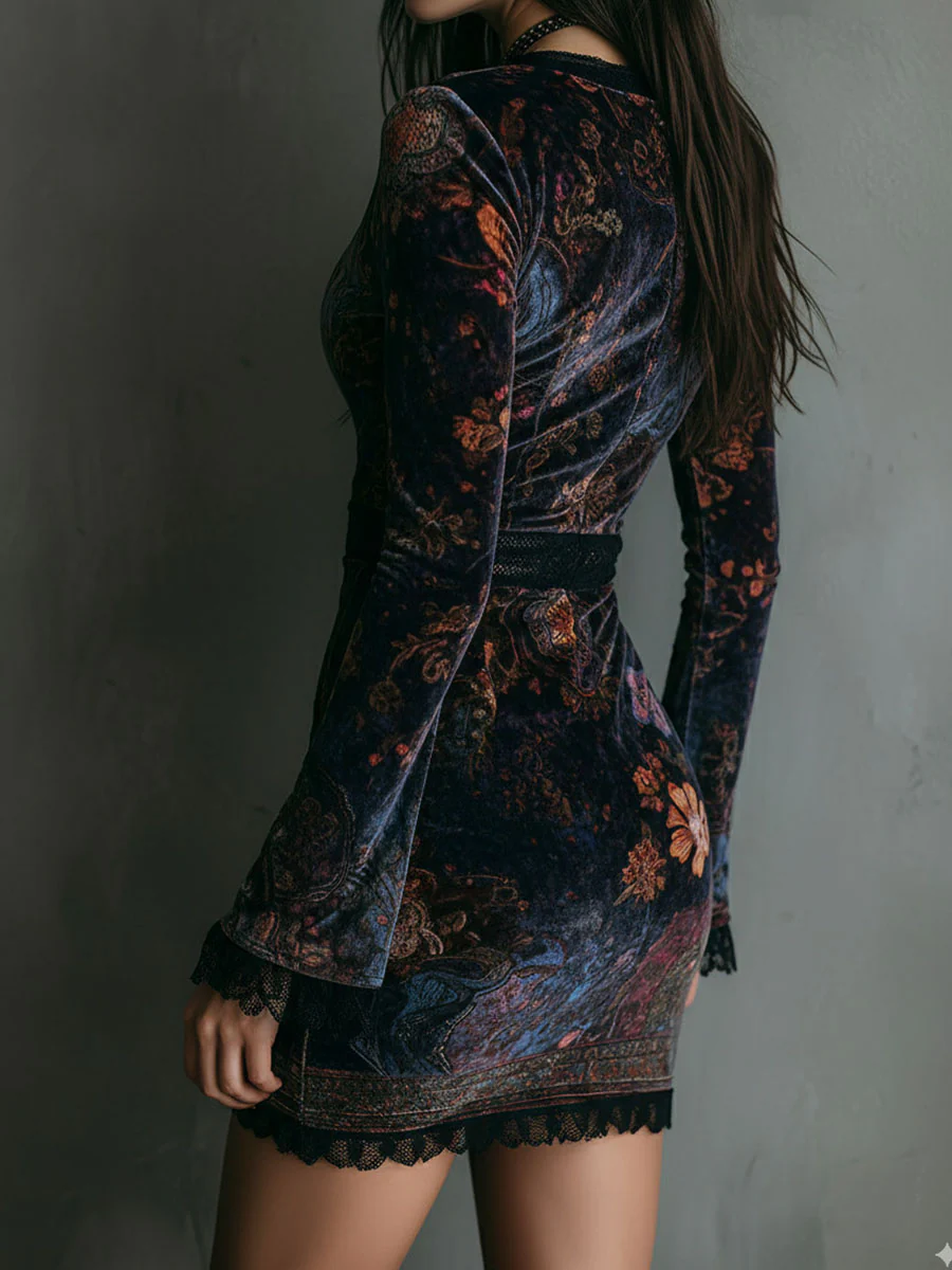 Vestido mini de terciopelo floral