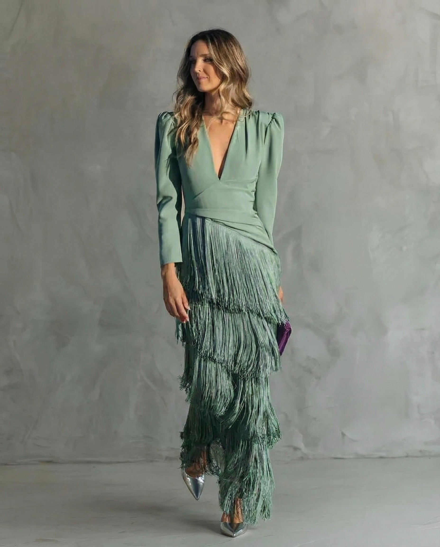 Clara | Elegante midi-jurk met franjes aan de mouwen