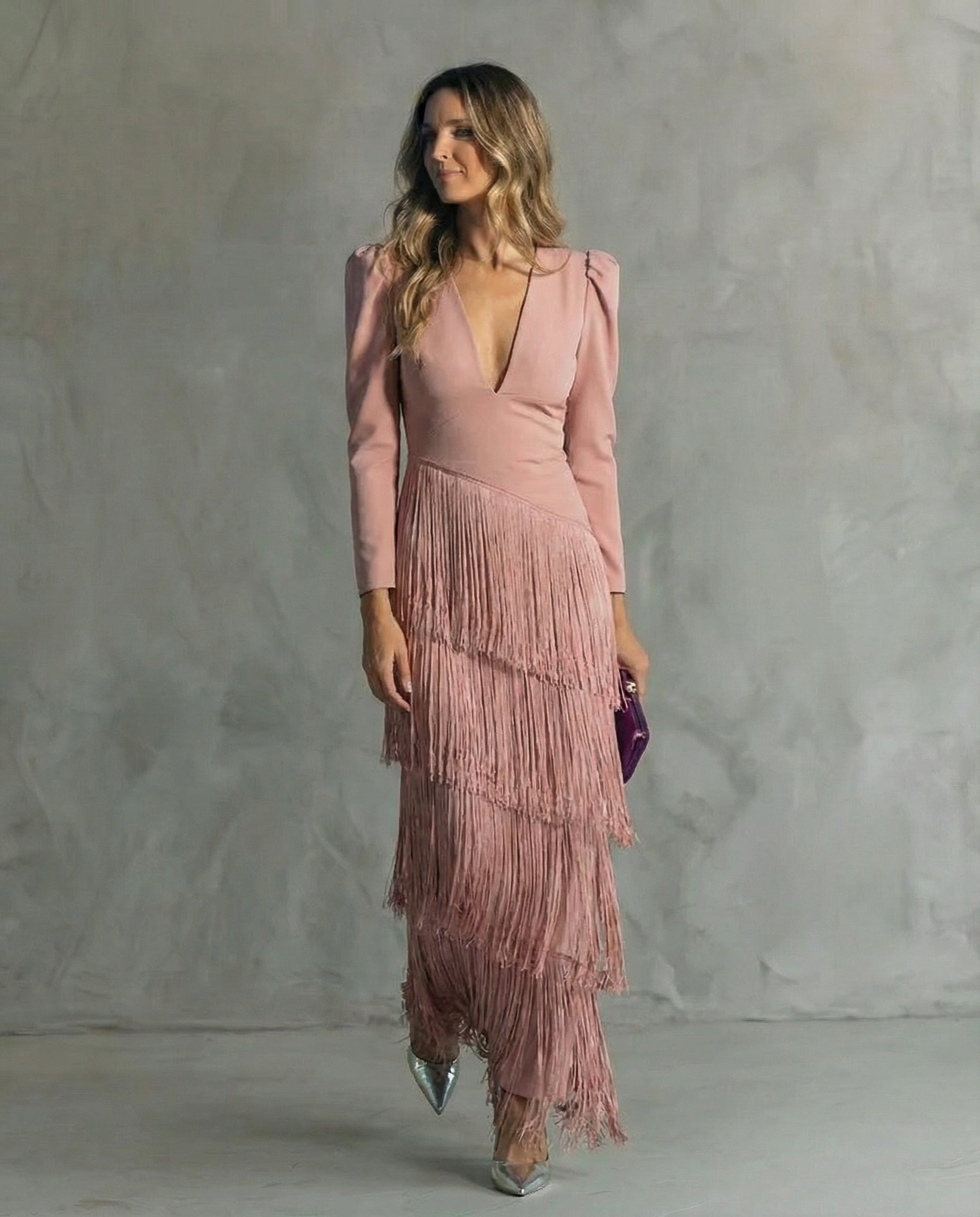 Clara | Elegante midi-jurk met franjes aan de mouwen