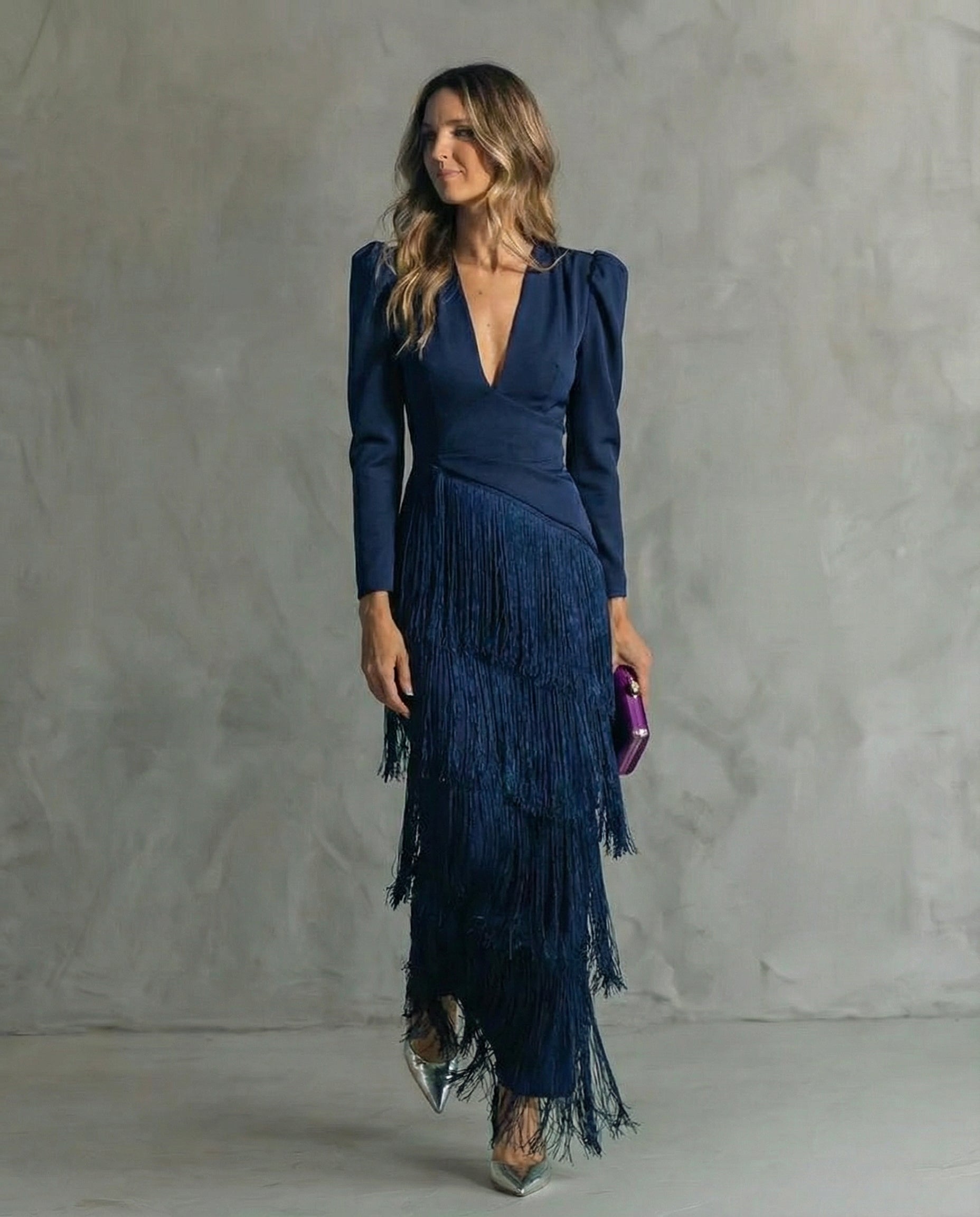 Clara | Elegante midi-jurk met franjes aan de mouwen