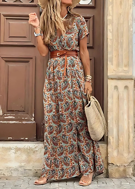 Justine | Vestido largo bohemio fluido con cinturón